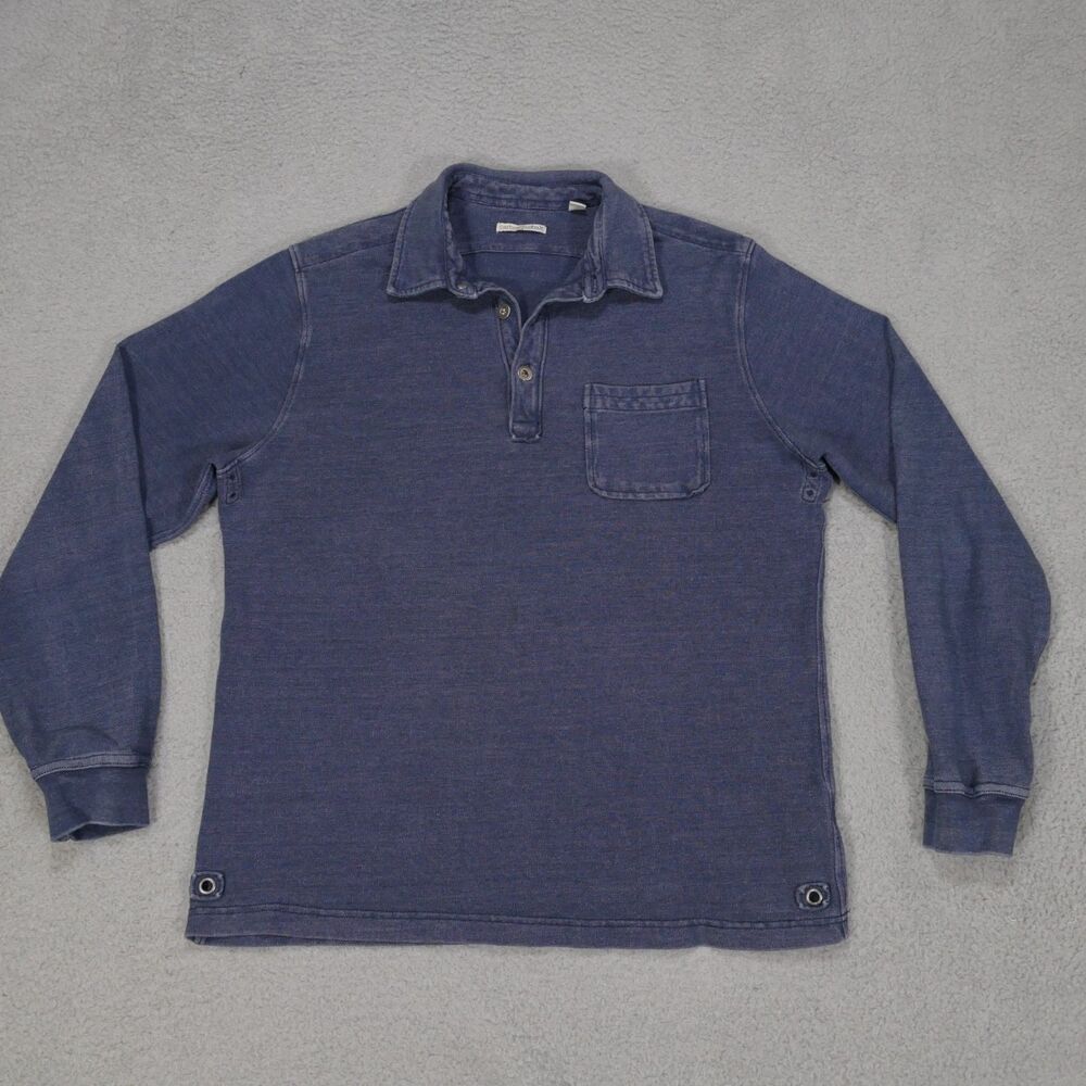 Carbon 2 Cobalt Polo Shirt Mens Large Blue Heavy Pique Cotton Long Sleeve